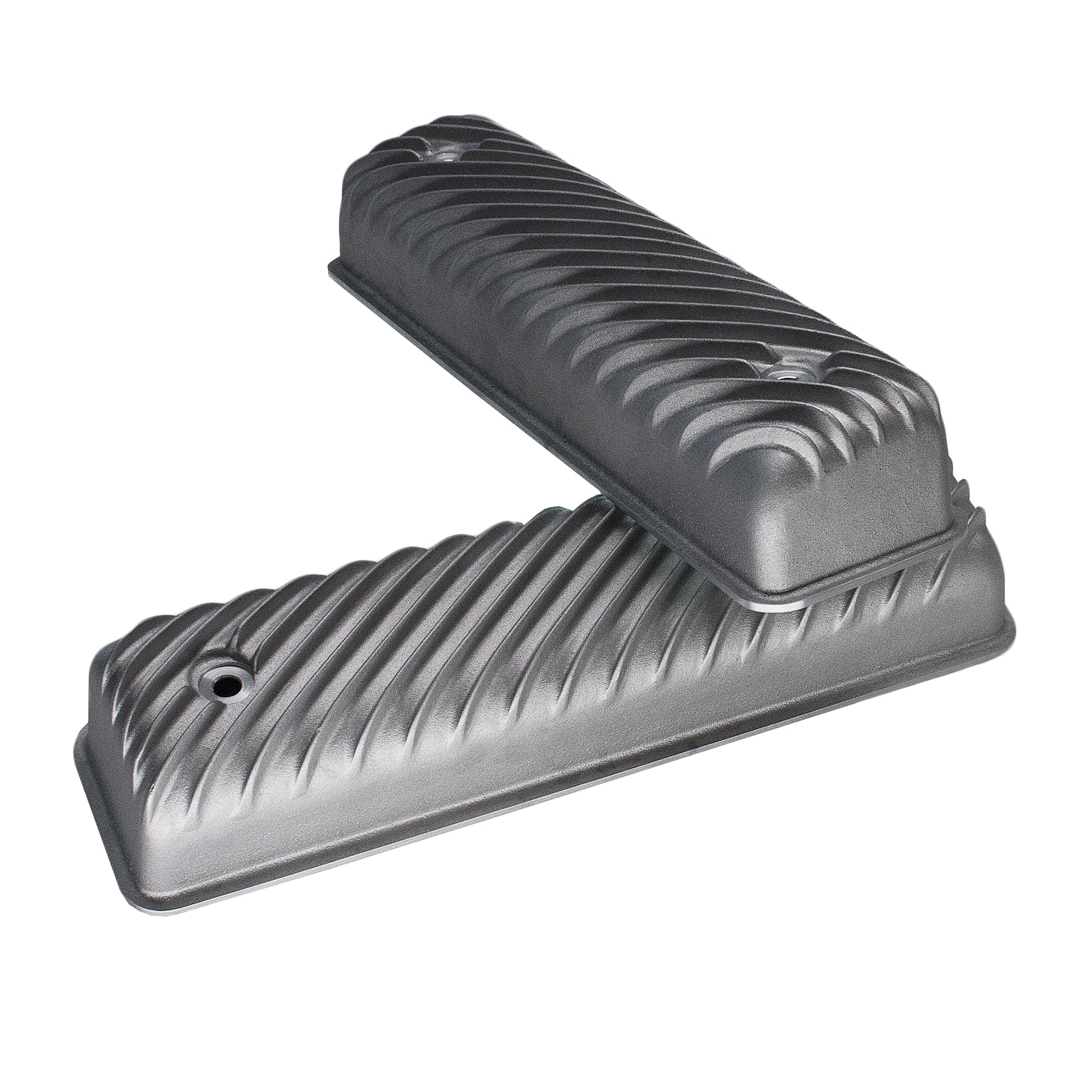 Ford 292 Y-Block finned aluminum valve covers with diagonal fins