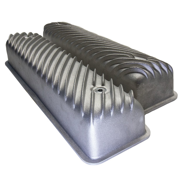 Ford 292 Y-Block finned aluminum valve covers with diagonal fins